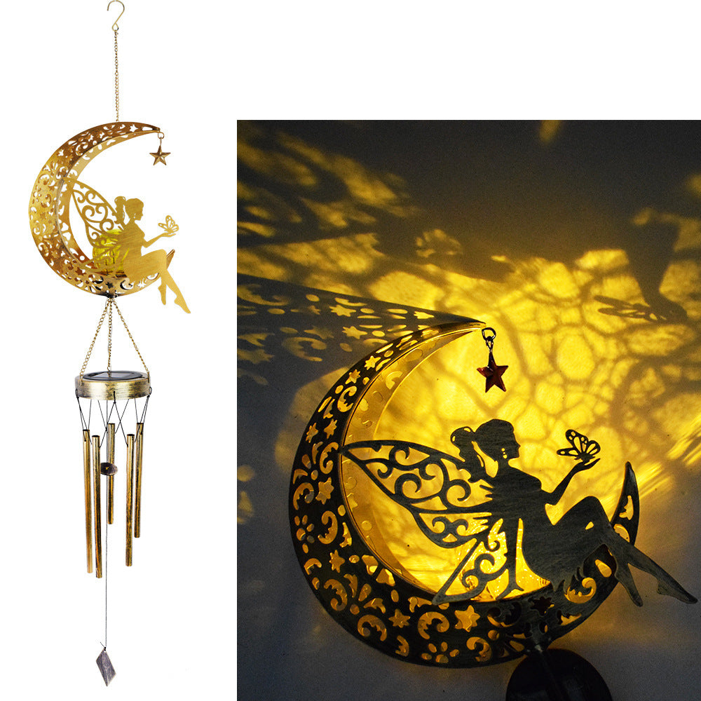 Hanging Flamingo Solar LED Wind Chime with Crackle Glass Globe | Kelmera