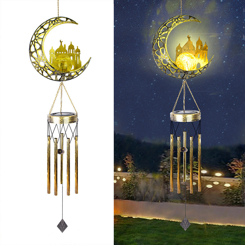 Hanging Flamingo Solar LED Wind Chime with Crackle Glass Globe | Kelmera
