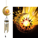 Hanging Flamingo Solar LED Wind Chime with Crackle Glass Globe | Kelmera