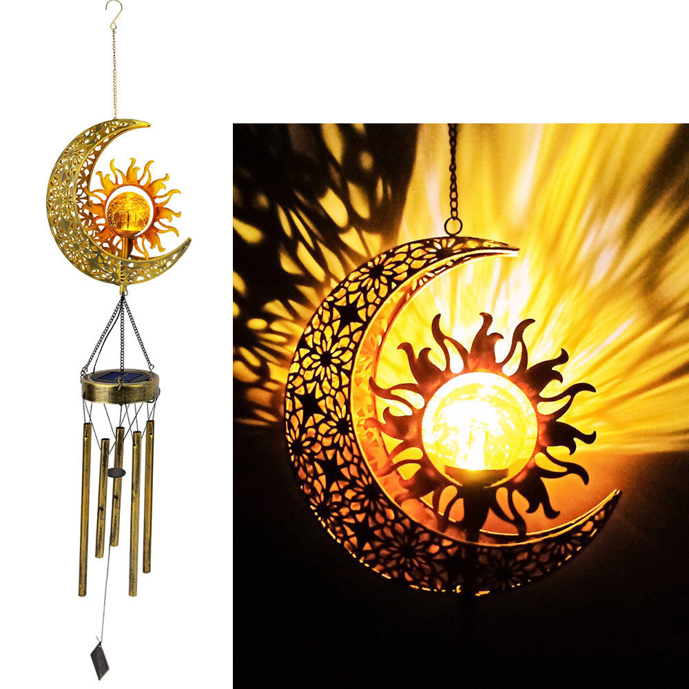 Hanging Flamingo Solar LED Wind Chime with Crackle Glass Globe | Kelmera
