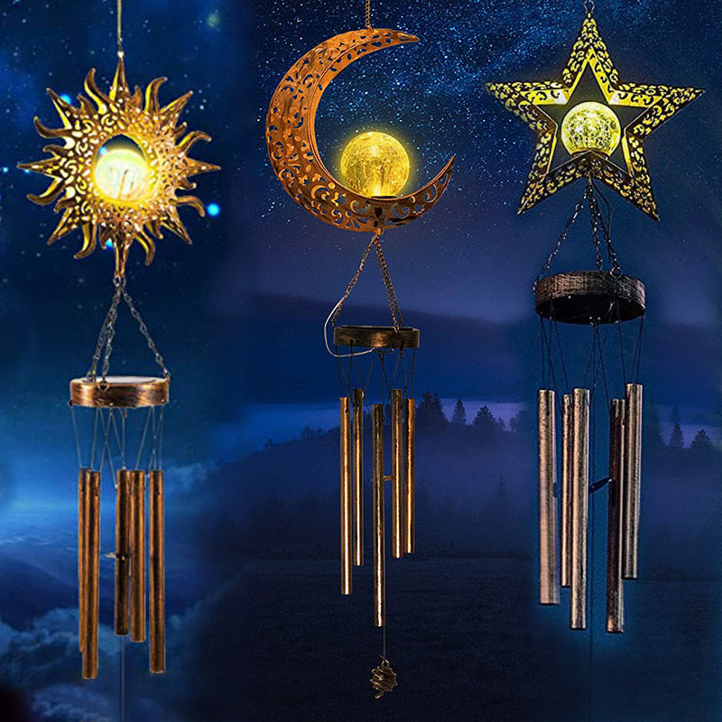 Hanging Flamingo Solar LED Wind Chime with Crackle Glass Globe | Kelmera
