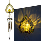 Hanging Flamingo Solar LED Wind Chime with Crackle Glass Globe | Kelmera