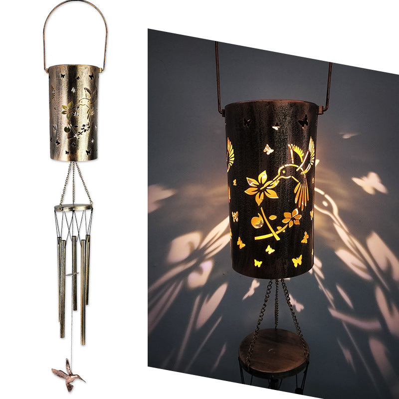 Hanging Flamingo Solar LED Wind Chime with Crackle Glass Globe | Kelmera