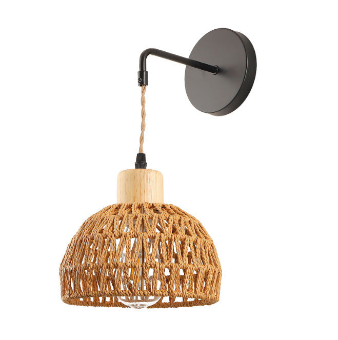 Hanging Light Woven Natural Fiber Wood | Kelmera