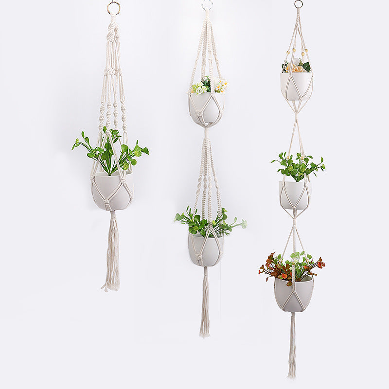 Hanging Macrame Plant Holder Dark Blue Cotton Rope | Kelmera