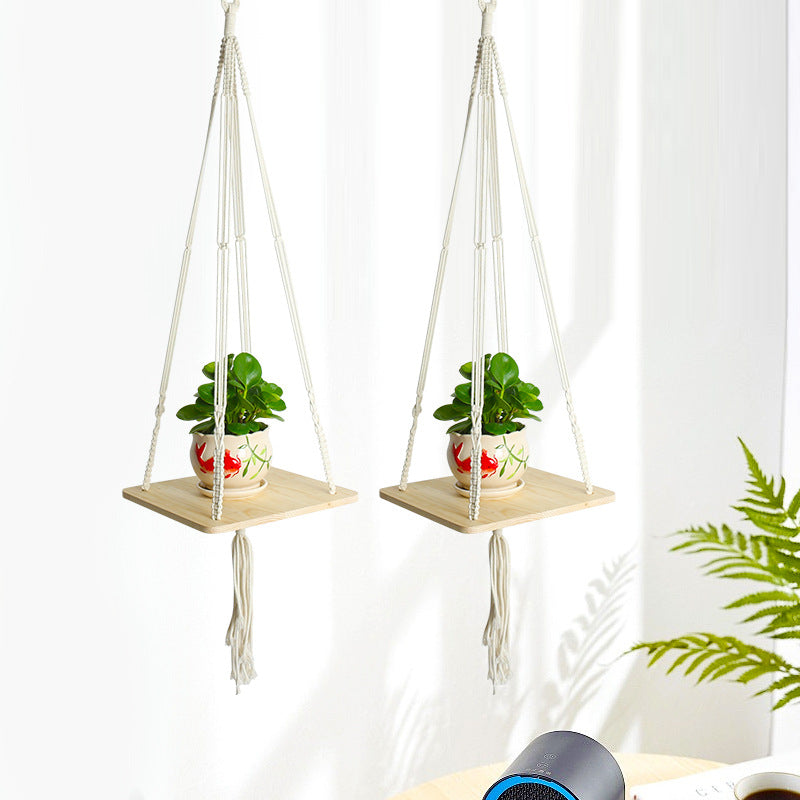 Hanging Plant Holder Cotton Macrame Wood | Kelmera