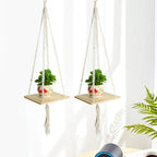 Hanging Plant Holder Cotton Macrame Wood | Kelmera
