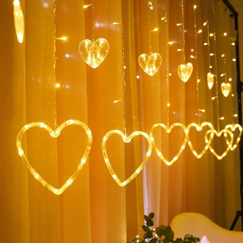Hanging Star and Crescent Moon LED Curtain String Lights for Bedroom Ambiance | Kelmera