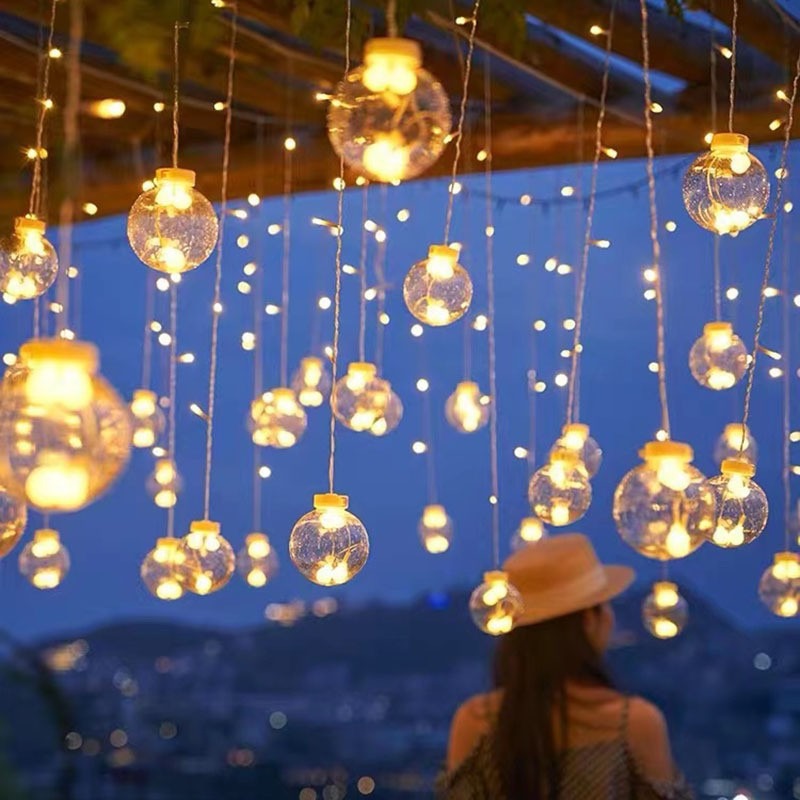 Hanging Star and Crescent Moon LED Curtain String Lights for Bedroom Ambiance | Kelmera