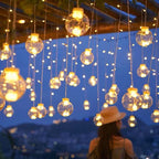 Hanging Star and Crescent Moon LED Curtain String Lights for Bedroom Ambiance | Kelmera