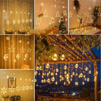 Hanging Star and Crescent Moon LED Curtain String Lights for Bedroom Ambiance | Kelmera
