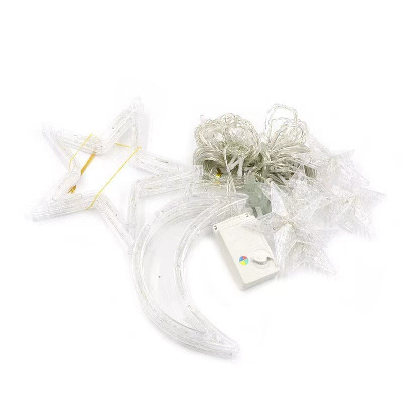 Hanging Star and Crescent Moon LED Curtain String Lights for Bedroom Ambiance | Kelmera