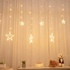 Hanging Star and Crescent Moon LED Curtain String Lights for Bedroom Ambiance | Kelmera