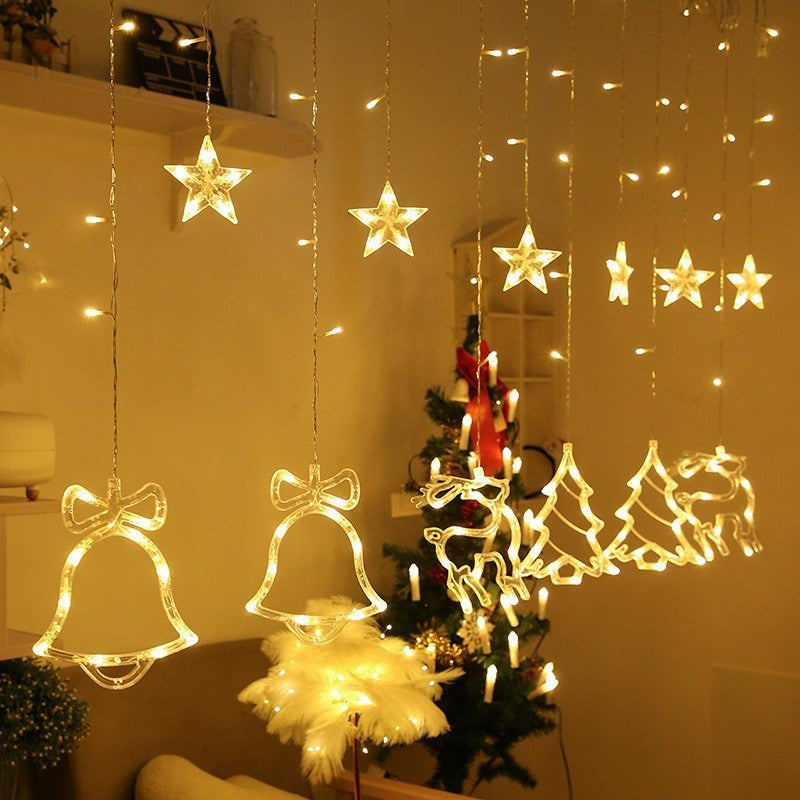Hanging Star and Crescent Moon LED Curtain String Lights for Bedroom Ambiance | Kelmera