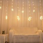 Hanging Star and Crescent Moon LED Curtain String Lights for Bedroom Ambiance | Kelmera