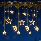Hanging Star and Crescent Moon LED Curtain String Lights for Bedroom Ambiance | Kelmera