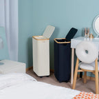 High-Quality Laundry Container with Bamboo Lid and Practical Carrying Handle | Kelmera