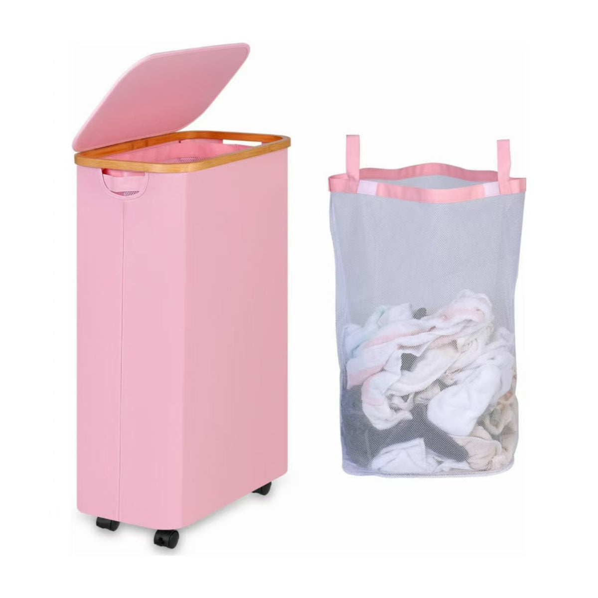 High-Quality Laundry Container with Bamboo Lid and Practical Carrying Handle | Kelmera