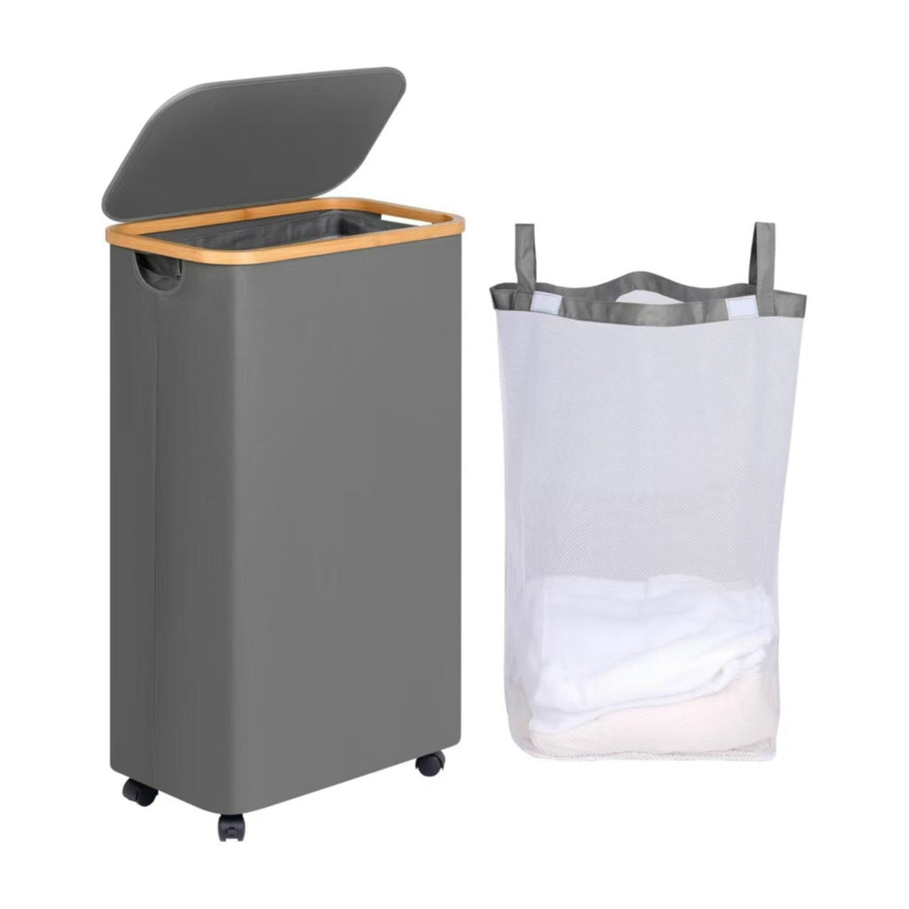 High-Quality Laundry Container with Bamboo Lid and Practical Carrying Handle | Kelmera