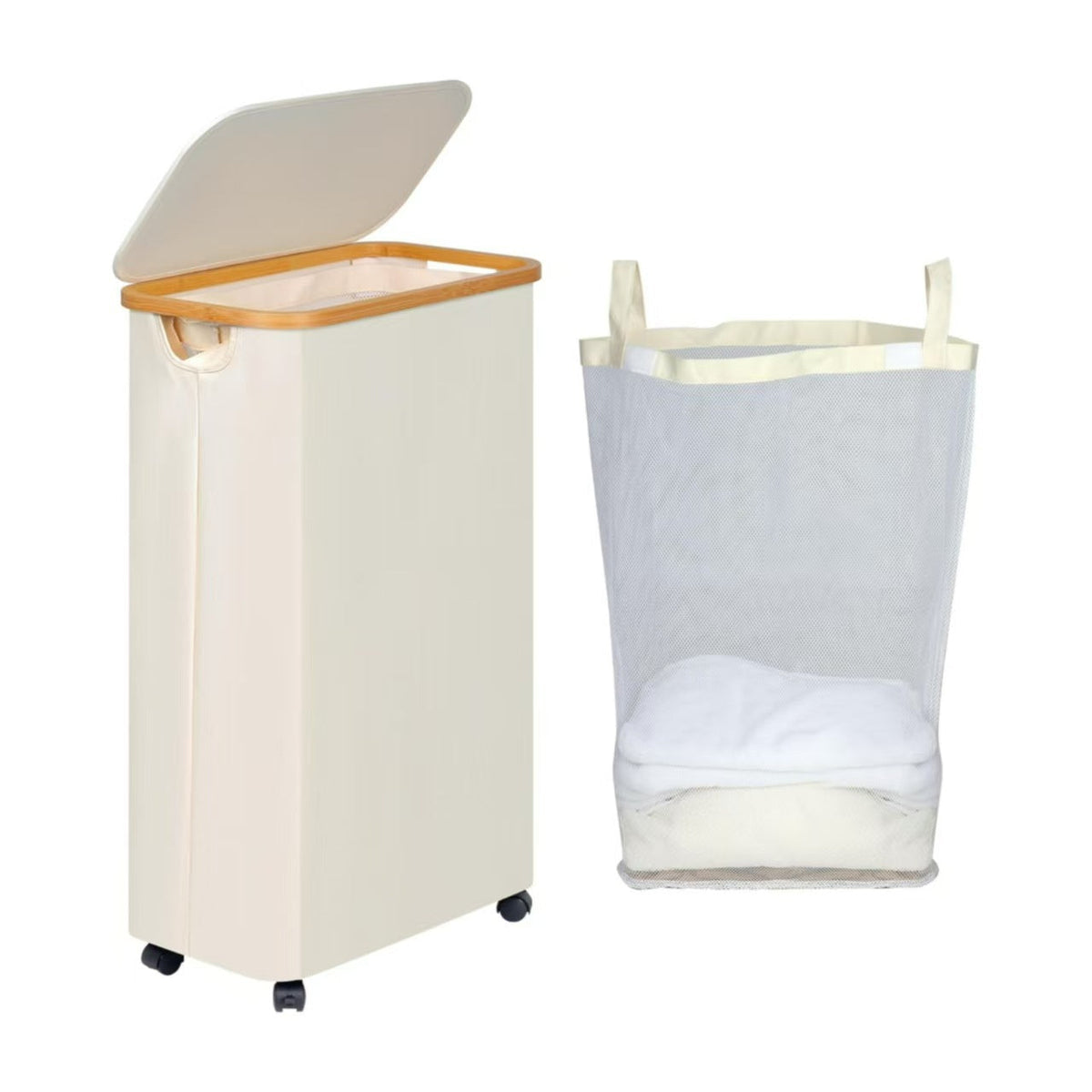 High-Quality Laundry Container with Bamboo Lid and Practical Carrying Handle | Kelmera