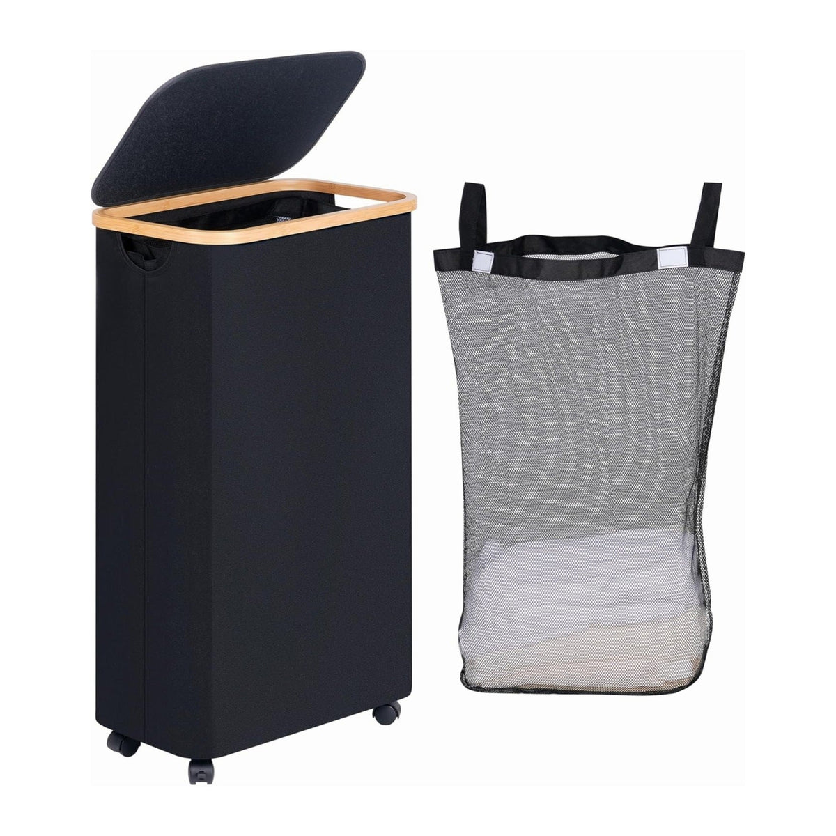 High-Quality Laundry Container with Bamboo Lid and Practical Carrying Handle | Kelmera