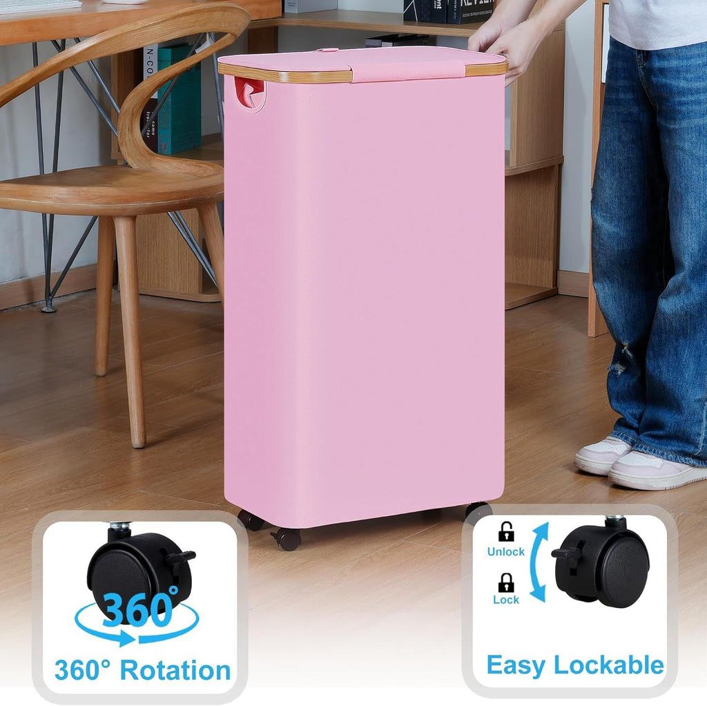 High-Quality Laundry Container with Bamboo Lid and Practical Carrying Handle | Kelmera