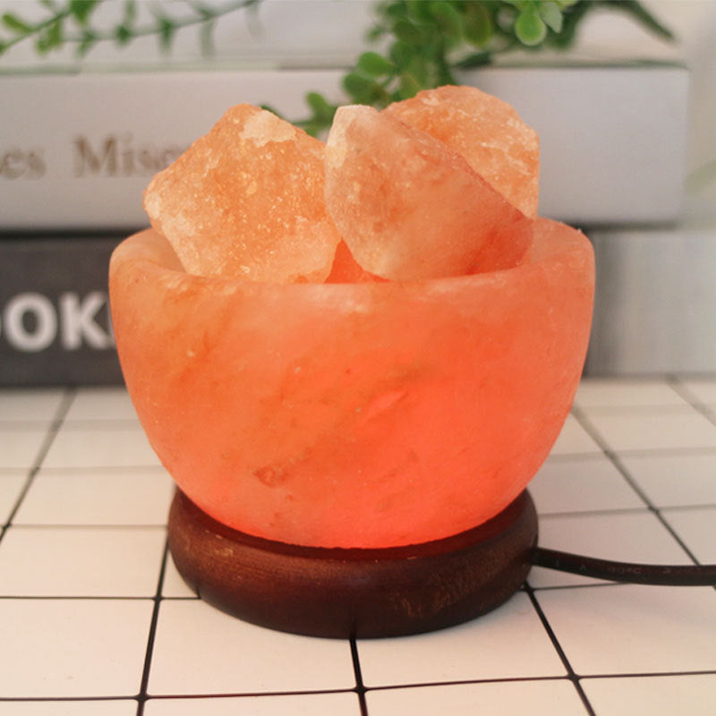 Himalayan Salt Crystal Sphere Lamp with Color Changing LED and Natural Wood Base | Kelmera