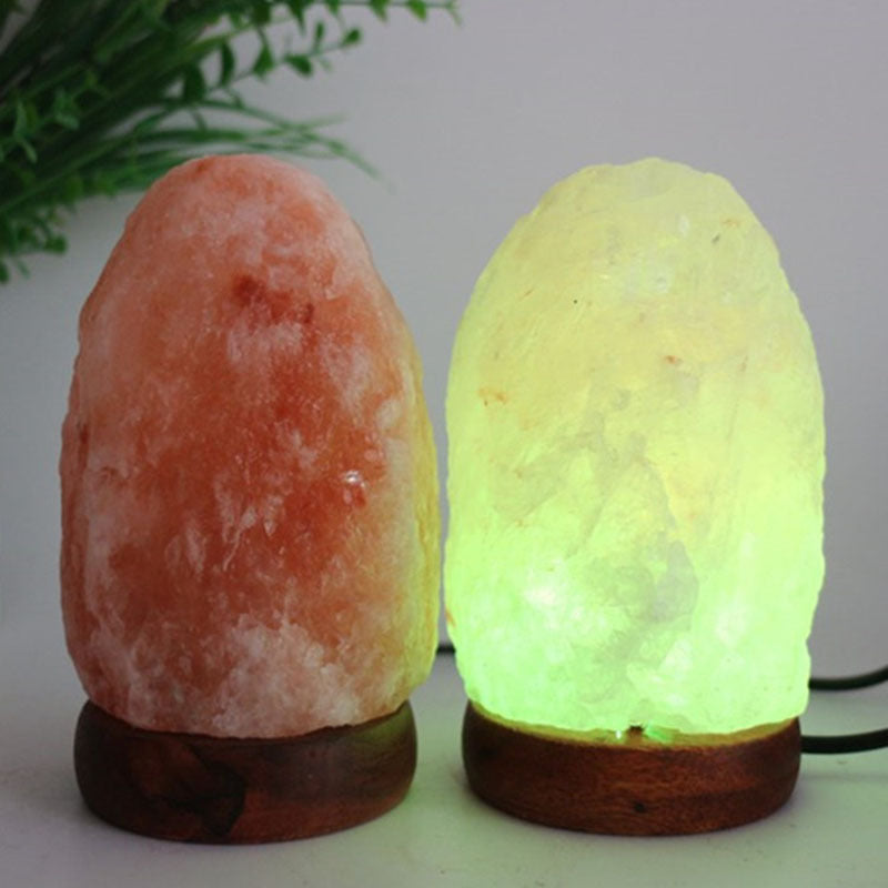 Himalayan Salt Crystal Sphere Lamp with Color Changing LED and Natural Wood Base | Kelmera