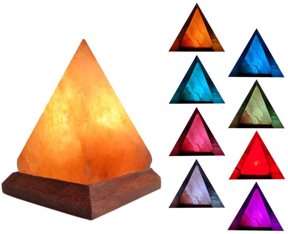 Himalayan Salt Crystal Sphere Lamp with Color Changing LED and Natural Wood Base | Kelmera