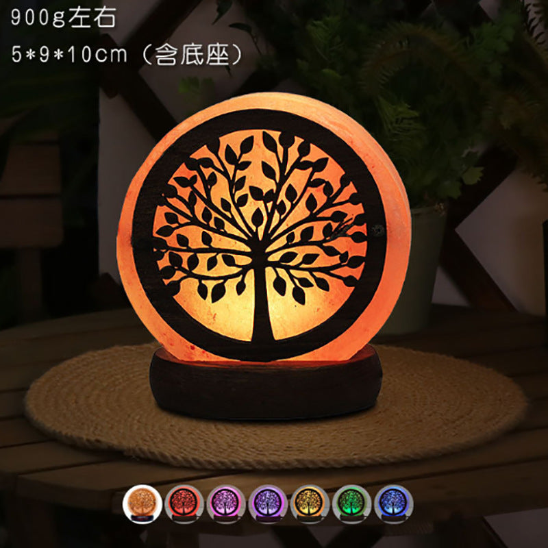 Himalayan Salt Crystal Sphere Lamp with Color Changing LED and Natural Wood Base | Kelmera