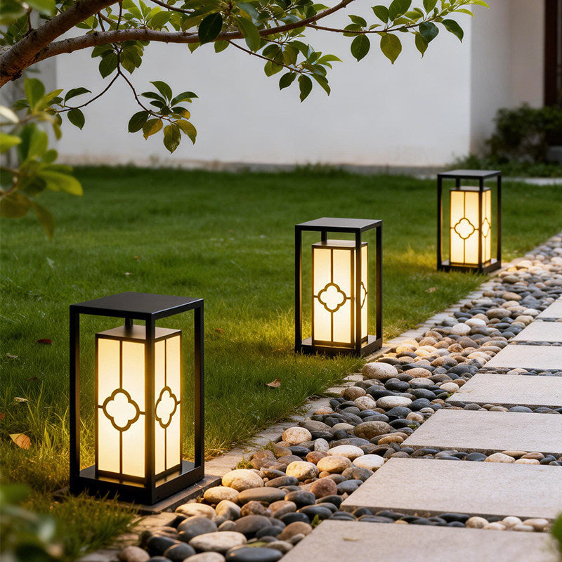Japanese Inspired Solar Garden Floor Lantern with Wooden Frame | Kelmera