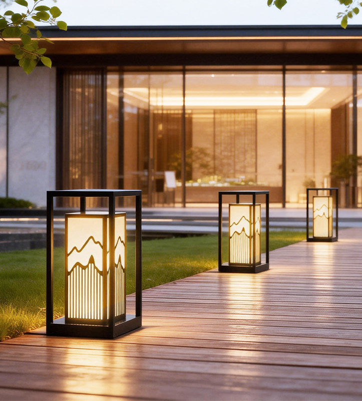 Japanese Inspired Solar Garden Floor Lantern with Wooden Frame | Kelmera