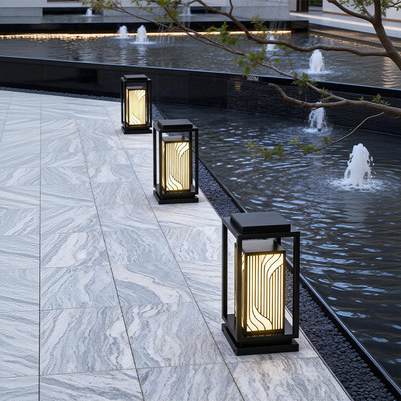 Japanese Inspired Solar Garden Floor Lantern with Wooden Frame | Kelmera