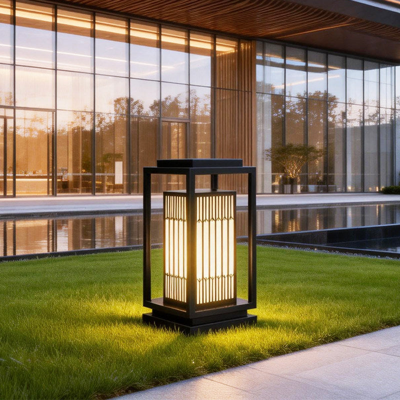Japanese Inspired Solar Garden Floor Lantern with Wooden Frame | Kelmera