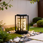 Japanese Inspired Solar Garden Floor Lantern with Wooden Frame | Kelmera