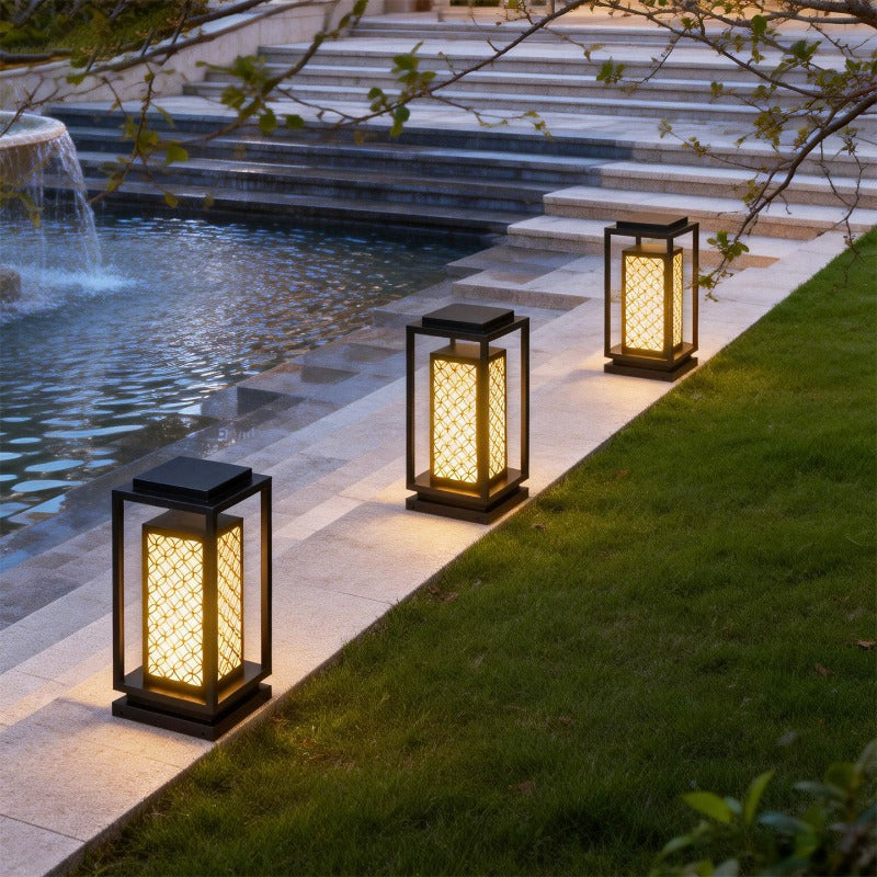 Japanese Inspired Solar Garden Floor Lantern with Wooden Frame | Kelmera