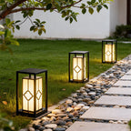 Japanese Inspired Solar Garden Floor Lantern with Wooden Frame | Kelmera