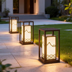 Japanese Inspired Solar Garden Floor Lantern with Wooden Frame | Kelmera