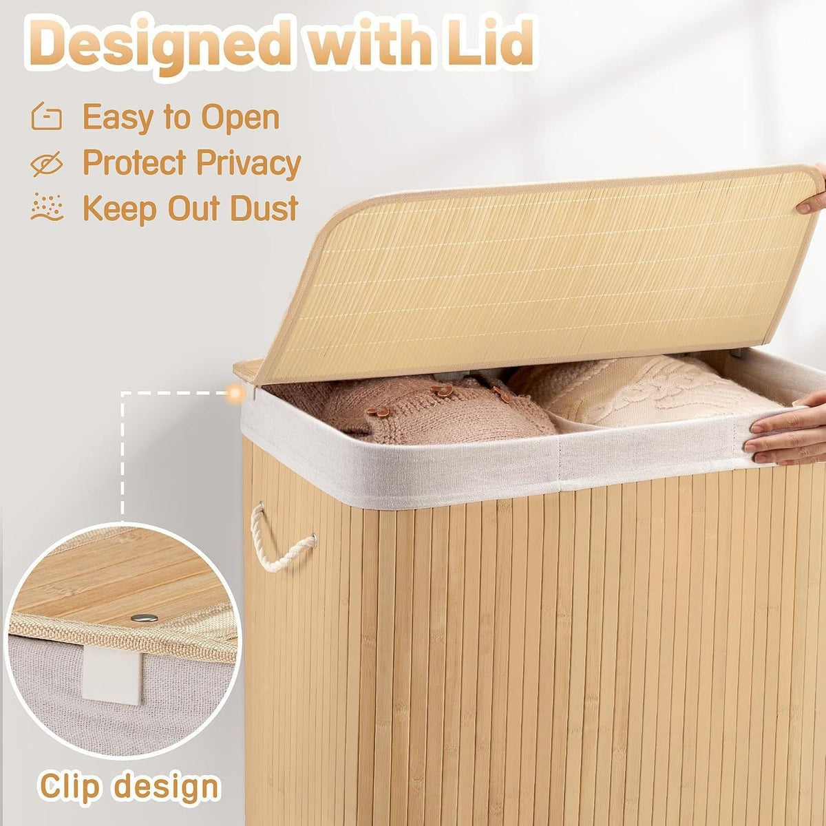 Large Laundry Basket with Two Compartments and Removable Lid | Kelmera