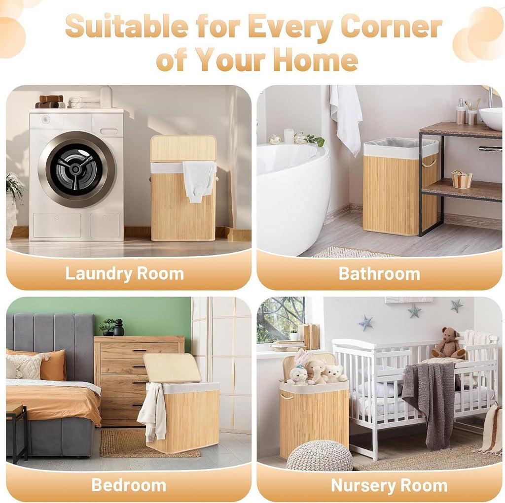 Large Laundry Basket with Two Compartments and Removable Lid | Kelmera
