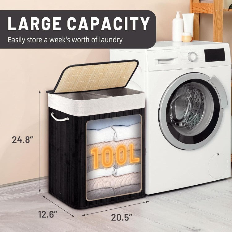 Large Laundry Basket with Two Compartments and Removable Lid | Kelmera