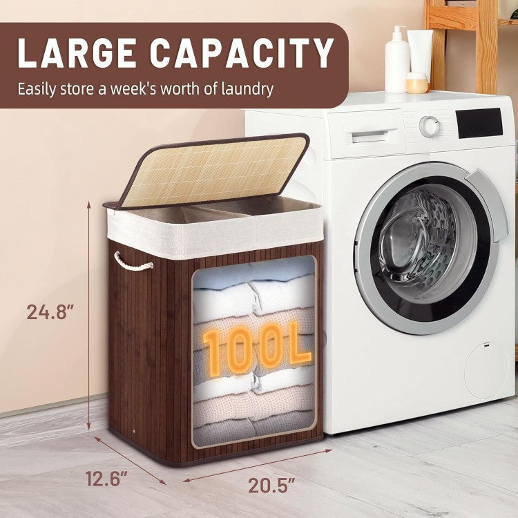 Large Laundry Basket with Two Compartments and Removable Lid | Kelmera