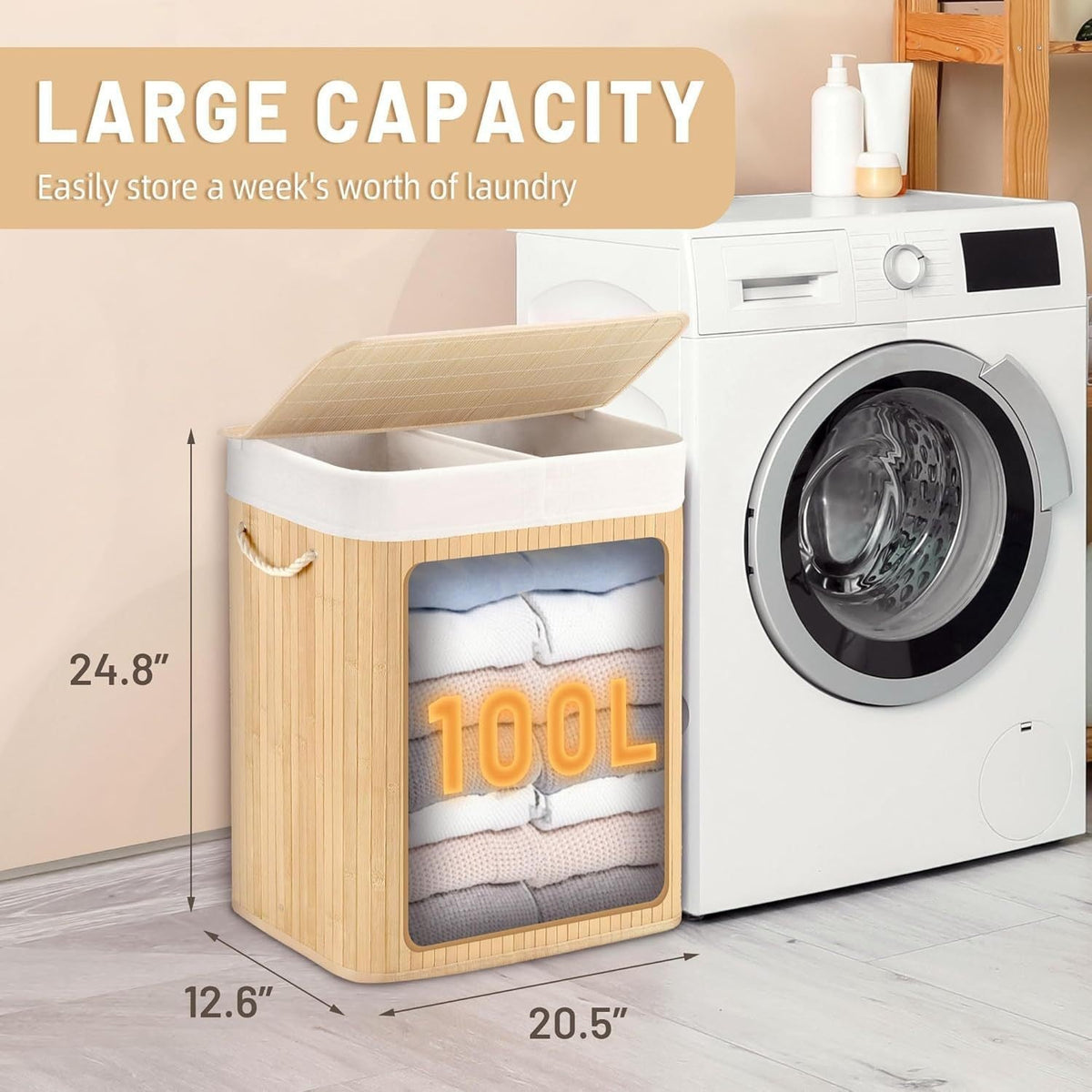 Large Laundry Basket with Two Compartments and Removable Lid | Kelmera