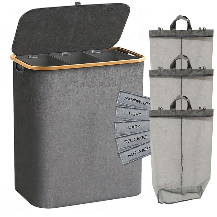 Laundry Separation System with Bamboo Lid and Multiple Compartments | Kelmera