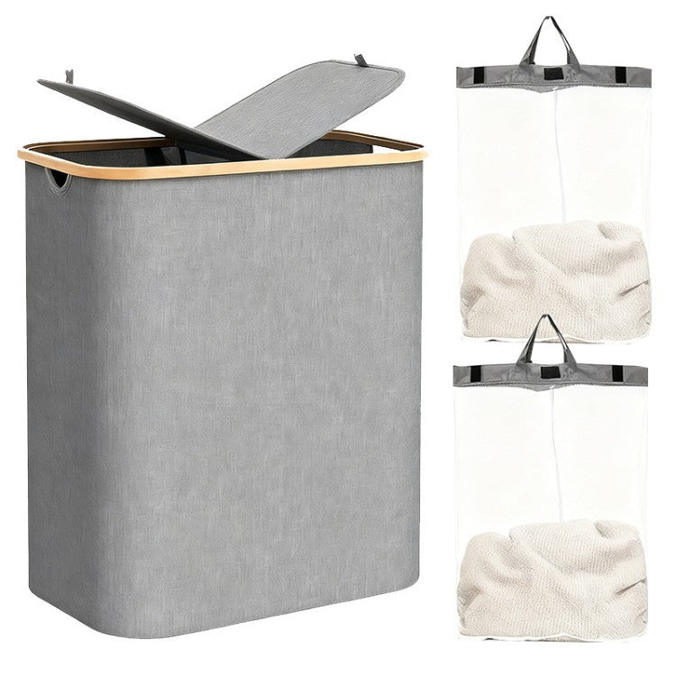 Laundry Separation System with Bamboo Lid and Multiple Compartments | Kelmera