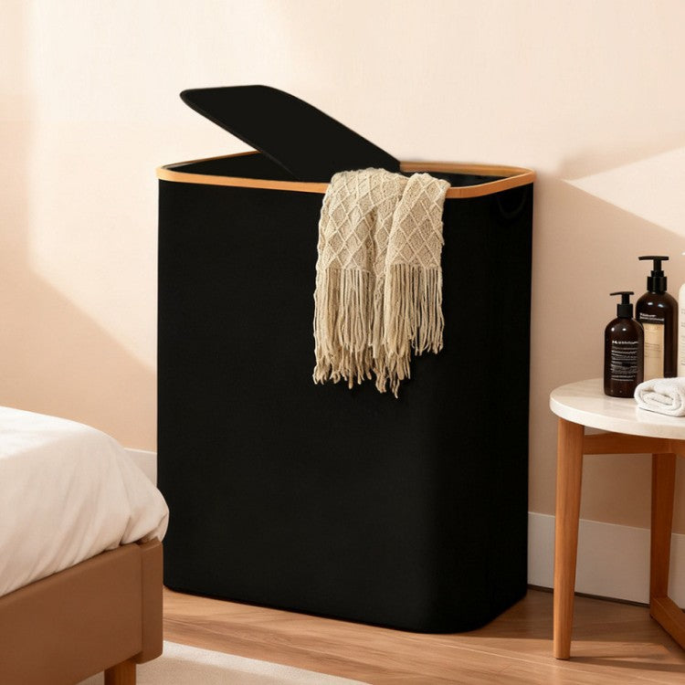 Laundry Separation System with Bamboo Lid and Multiple Compartments | Kelmera