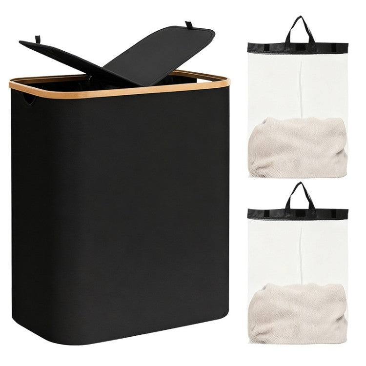 Laundry Separation System with Bamboo Lid and Multiple Compartments | Kelmera