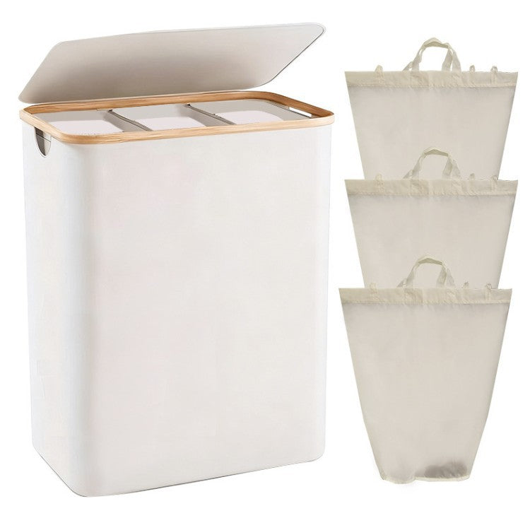 Laundry Separation System with Bamboo Lid and Multiple Compartments | Kelmera