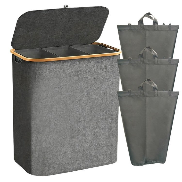 Laundry Separation System with Bamboo Lid and Multiple Compartments | Kelmera