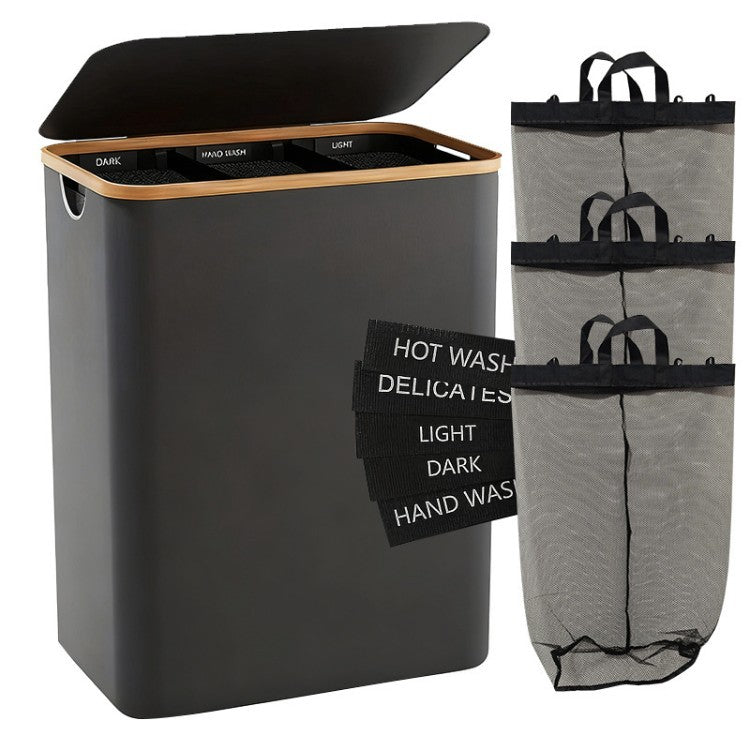 Laundry Separation System with Bamboo Lid and Multiple Compartments | Kelmera
